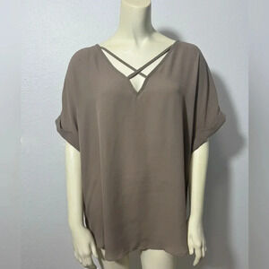 Worthington Criss Cross V Neck Tunic in Taupe